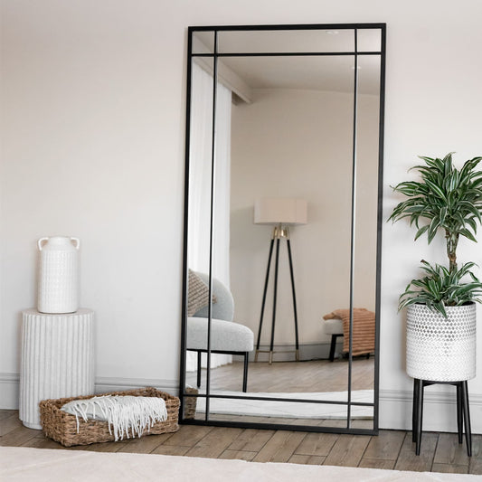 Aimi - Full Length Black Metal Rectangle Window Mirror - 180cm x 90cm-0