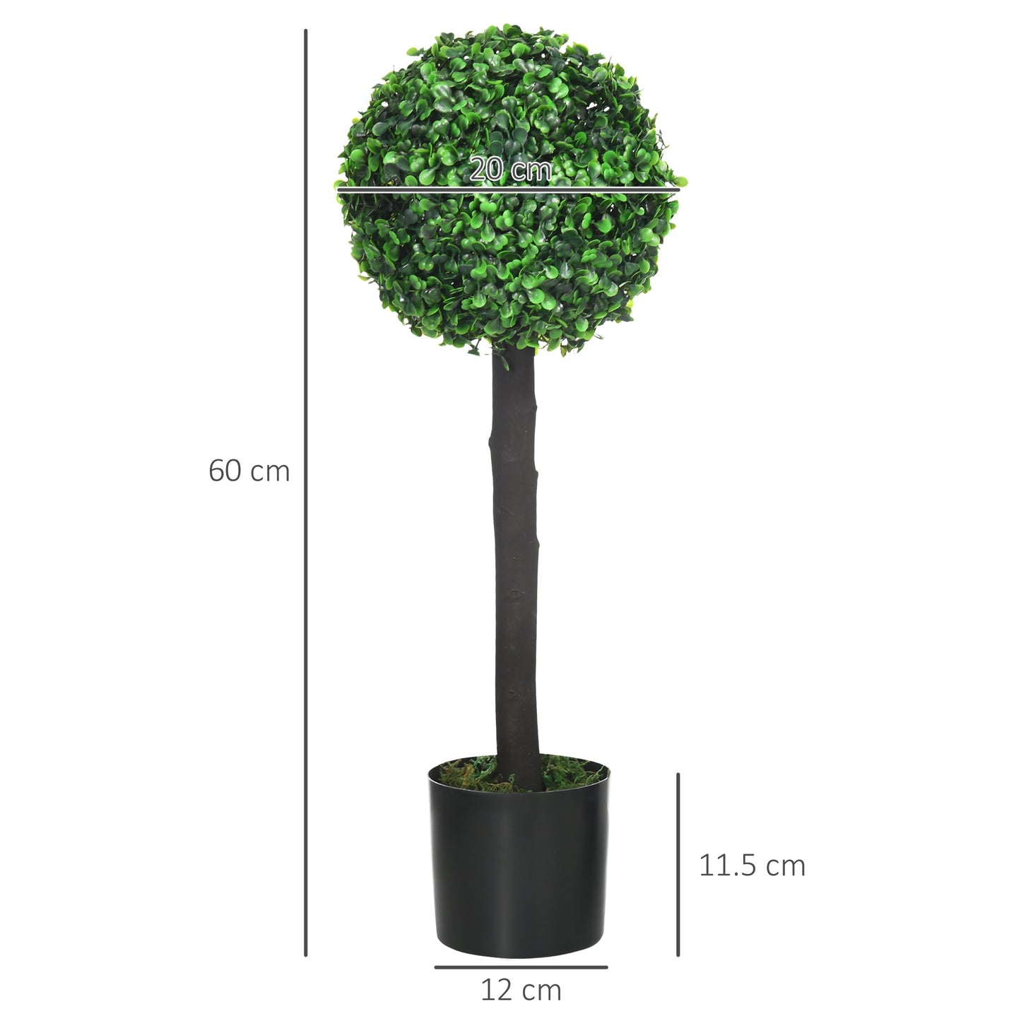 Set of 2 Artificial Plants Boxwood Ball Trees in Pot Fake Plants for Home Indoor Outdoor Decor, 20x20x60cm, Green-2
