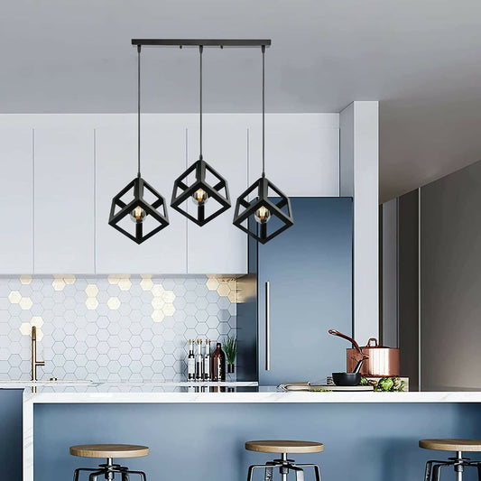 3 Cluster Pendant Light in Black Square Shape ~1256-0