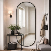 Emi - Full Length Black Metal Runway Oval Mirror - 180cm x 80cm-1