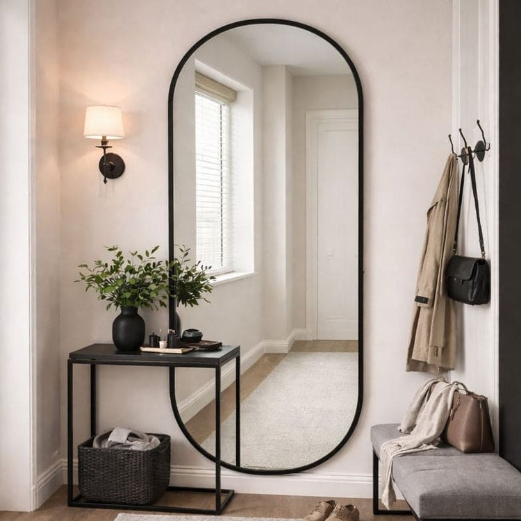 Emi - Full Length Black Metal Runway Oval Mirror - 180cm x 80cm-1