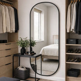Emi - Full Length Black Metal Runway Oval Mirror - 180cm x 80cm-0