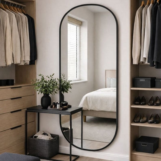 Emi - Full Length Black Metal Runway Oval Mirror - 180cm x 80cm-0