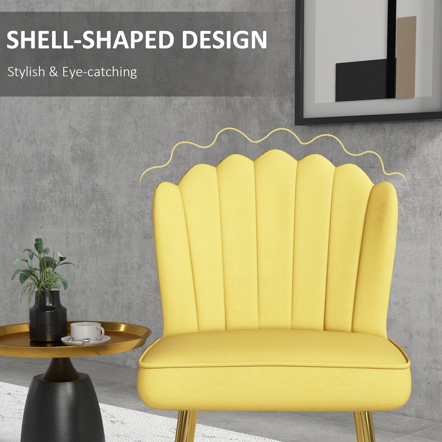 Velvet-Feel Shell Accent Chair - Yellow-4
