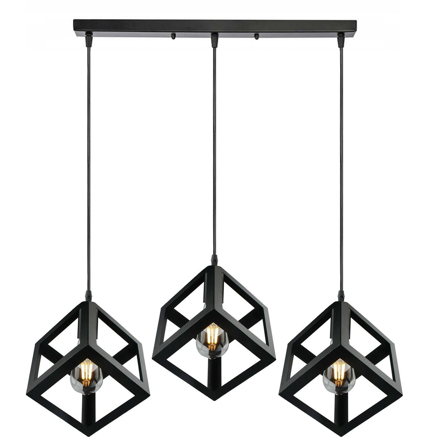3 Cluster Pendant Light in Black Square Shape ~1256-7