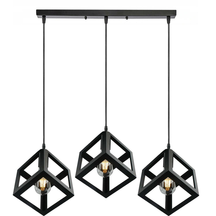 3 Cluster Pendant Light in Black Square Shape ~1256-7