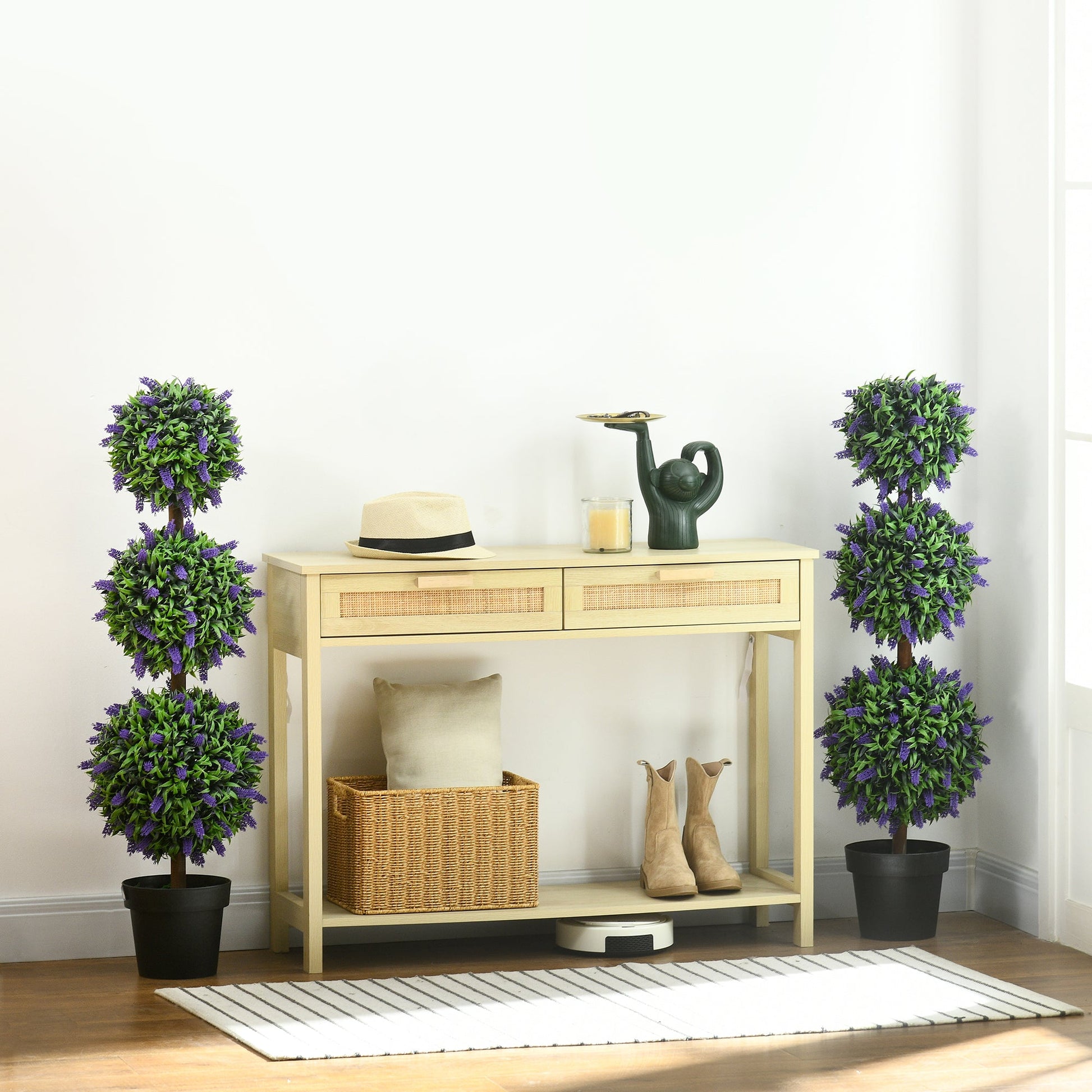 Set of 2 Artificial Plants, Lavender Flowers Ball Trees with Pot, for Home Indoor Outdoor Decor, 110cm-1