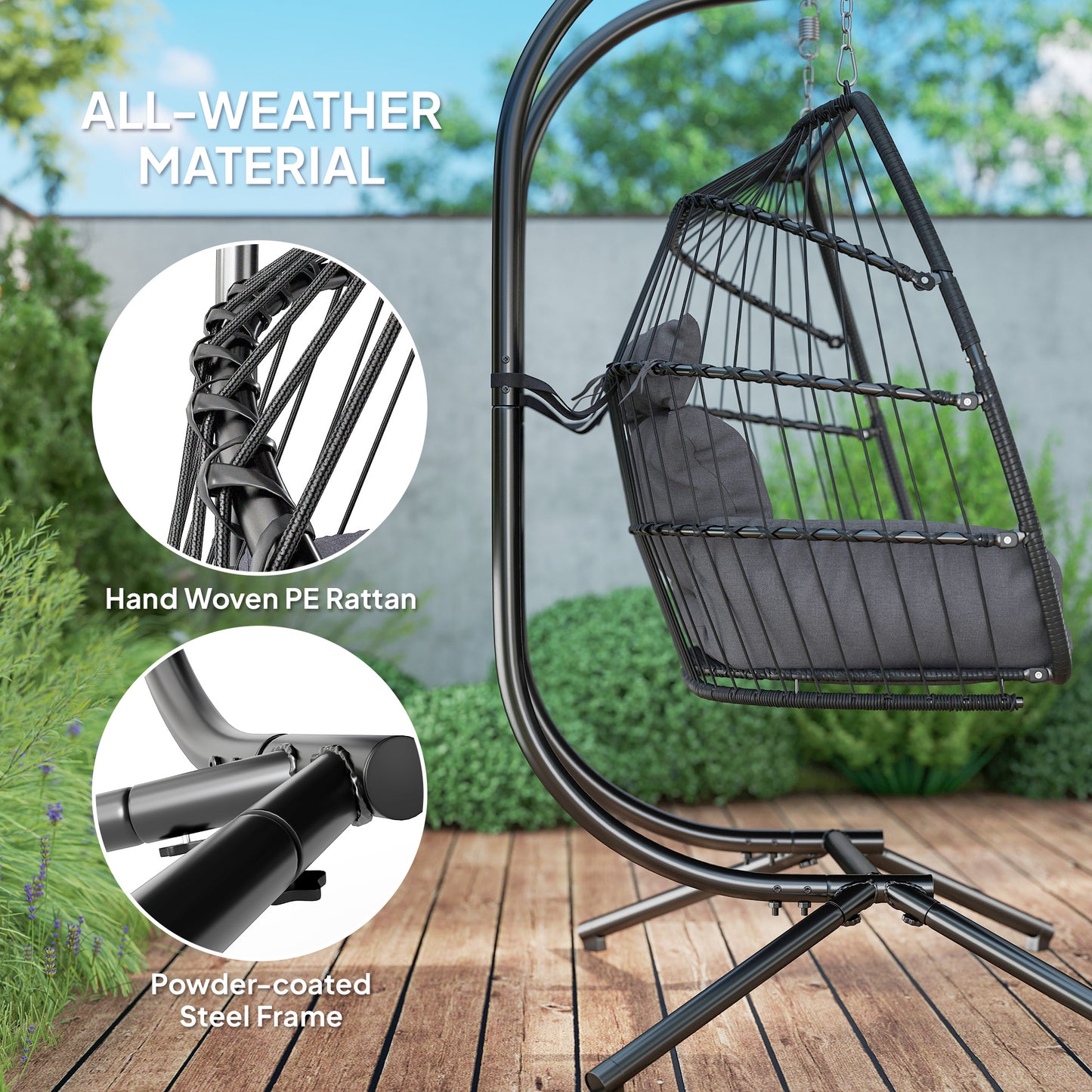 Outsunny Rattan Double Egg Chair with Stand and Cushions - Dark Grey