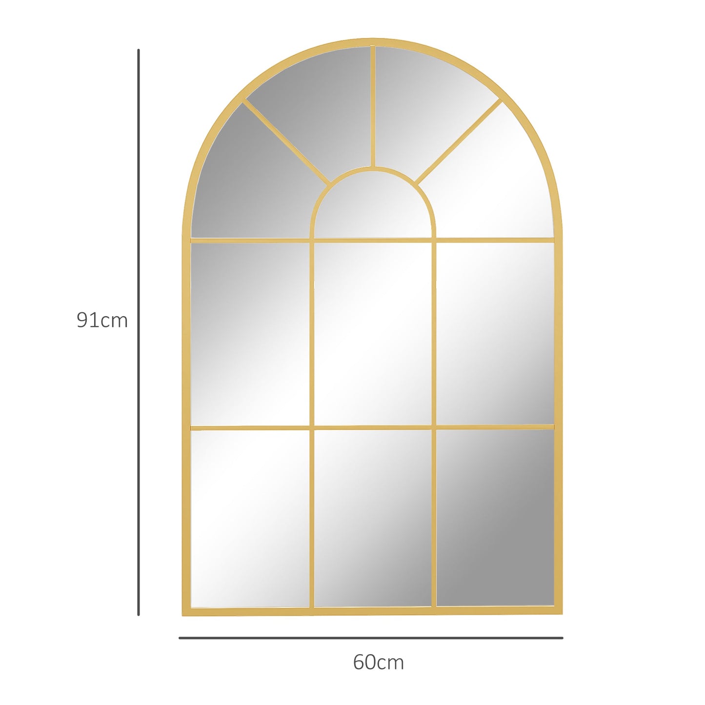 Modern Arched Wall Mirror, 91 x 60 cm Window Mirrors for Living Room, Bedroom, Gold Tone-2