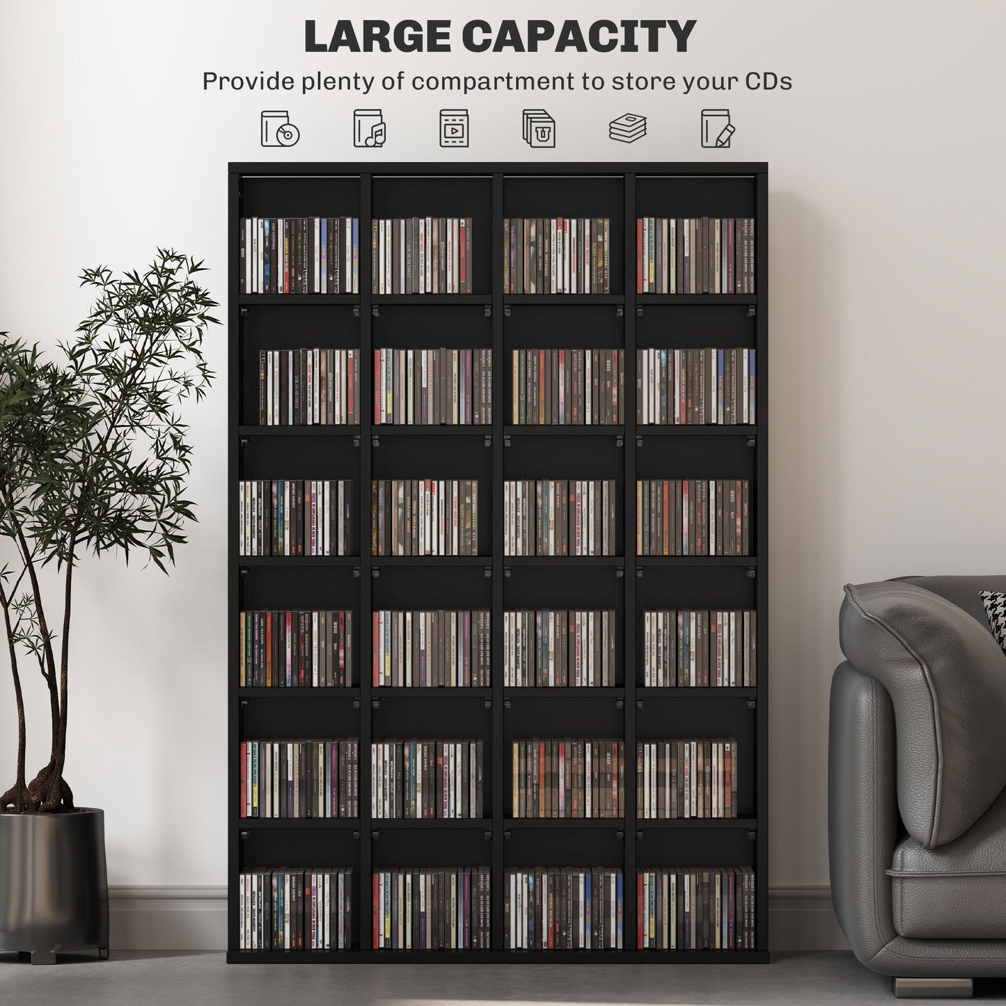 CD Storage Unit with Adjustable Shelves, 89 x 130.5 cm, Black-3