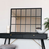 Kyō - Black Metal Rectangle Lattice Window Mirror - 90cm x 70cm-0