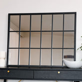 Kyō - Black Metal Rectangle Lattice Window Mirror - 90cm x 70cm-2