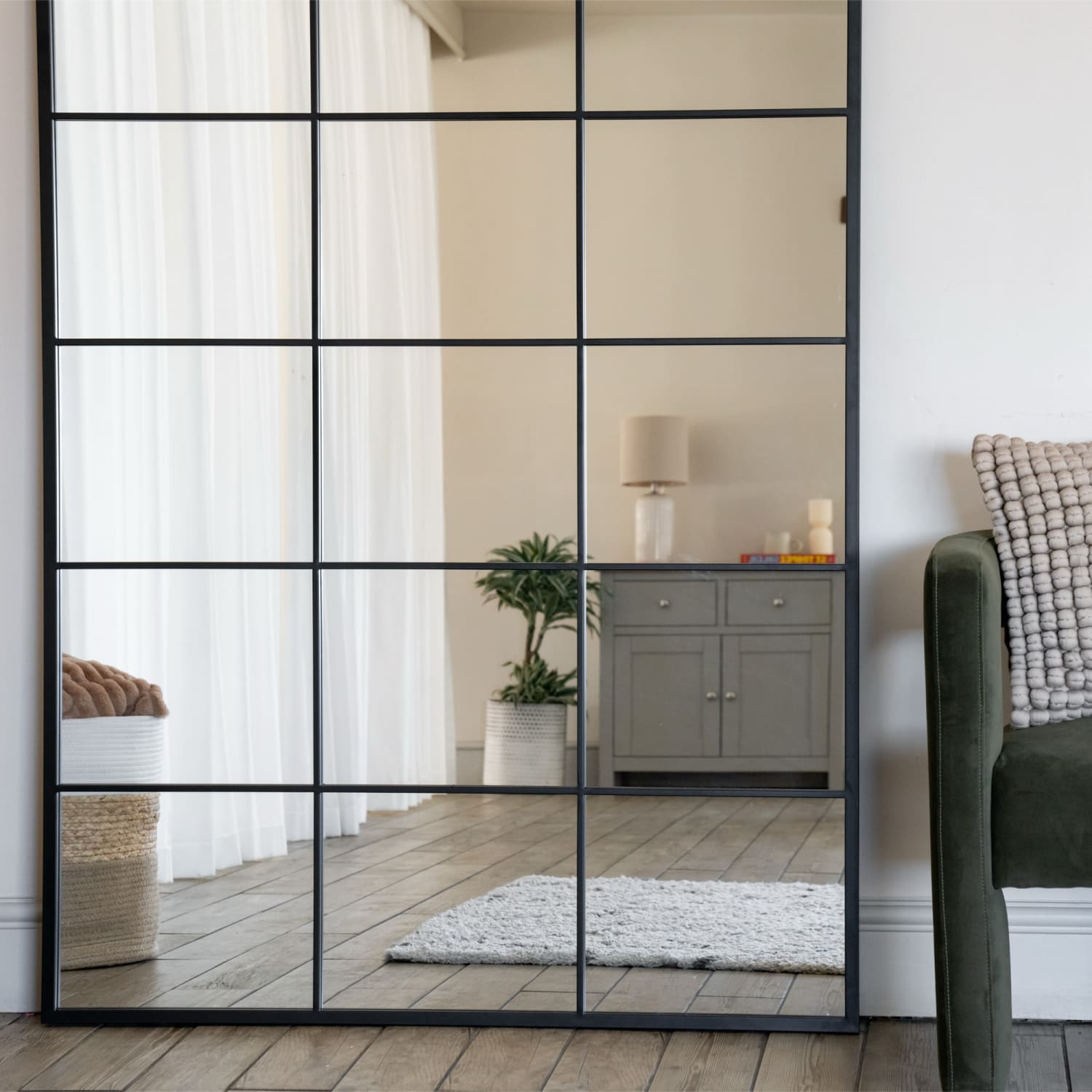 Kyō - Full Length Black Metal Rectangle Lattice Window Mirror - 200cm x 120cm-1