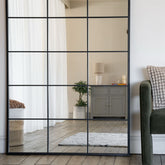 Kyō - Full Length Black Metal Rectangle Lattice Window Mirror - 200cm x 120cm-1