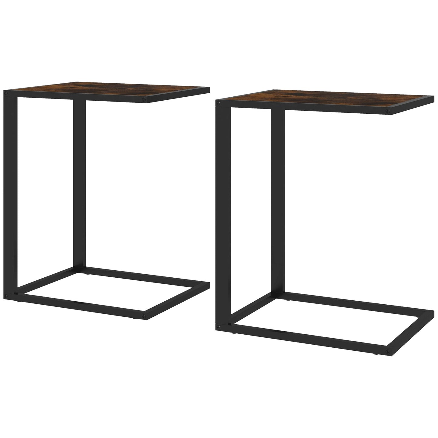 C-Shaped Side Table, Sofa End Table with Metal Frame, Accent Couch Table for Living room, Bedroom, Set of 2, Brown and Black-0