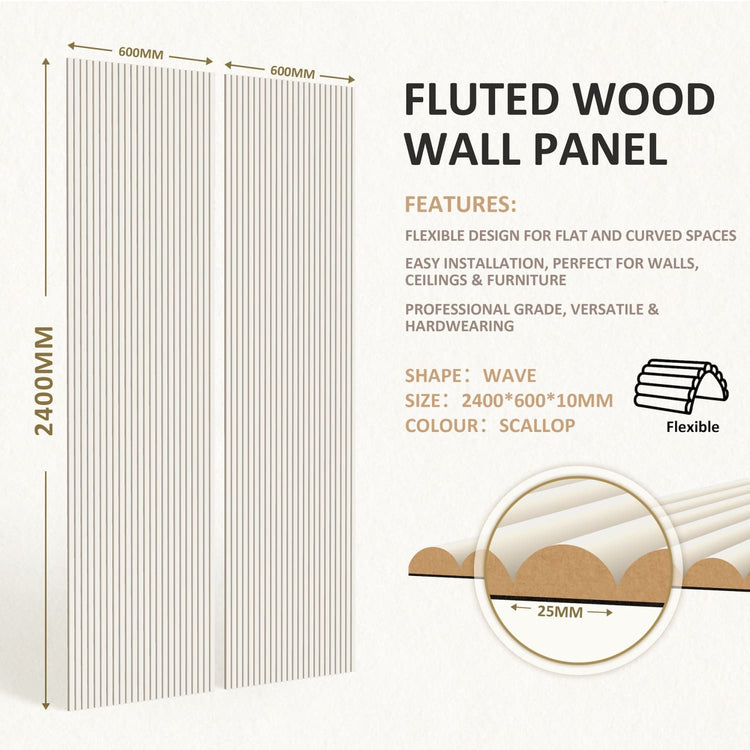 Large Fluted Wall Panels in Scallop - 240cm x 60cm-3