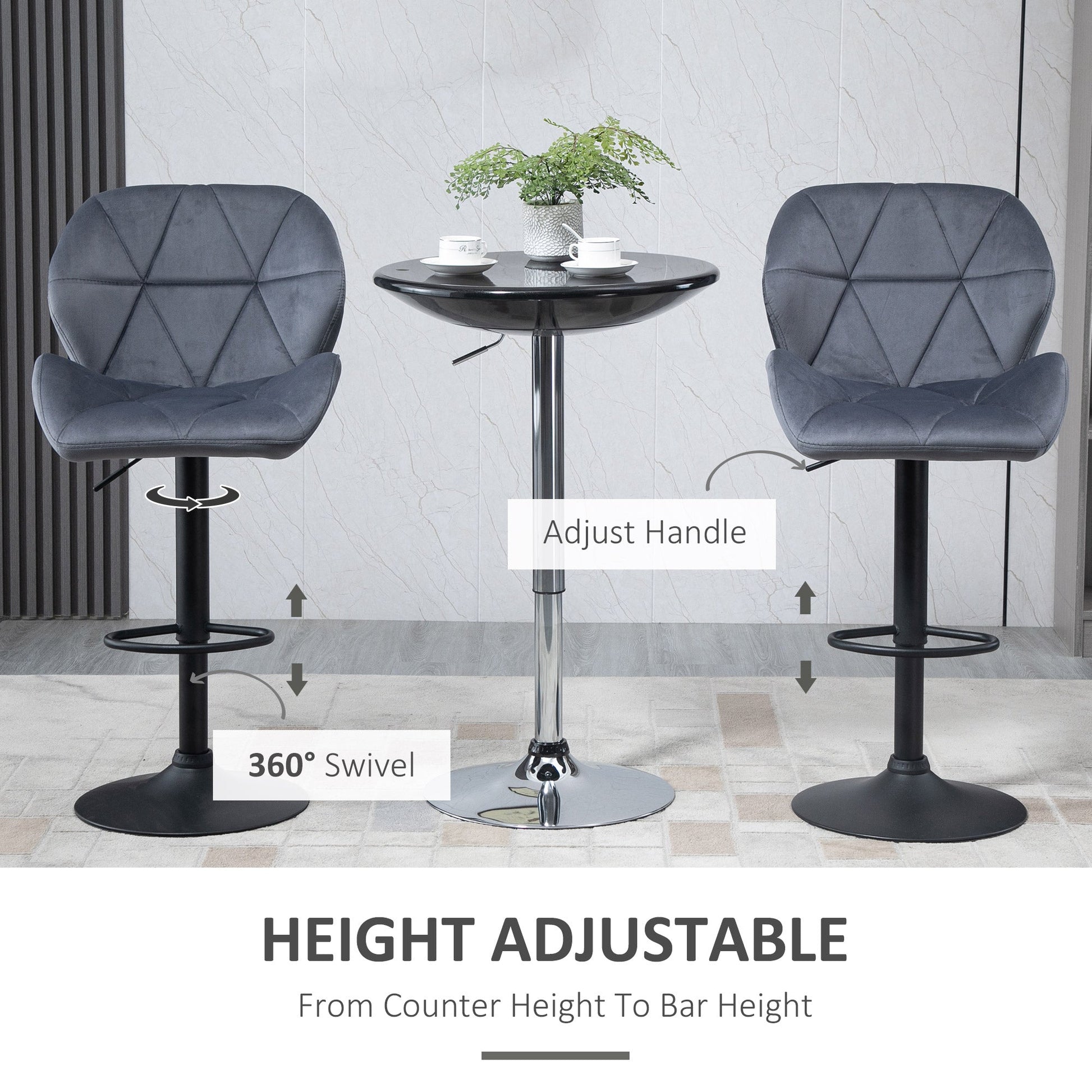 Adjustable Armless Bar Stools with Backs and Footrest - Dark Grey-4