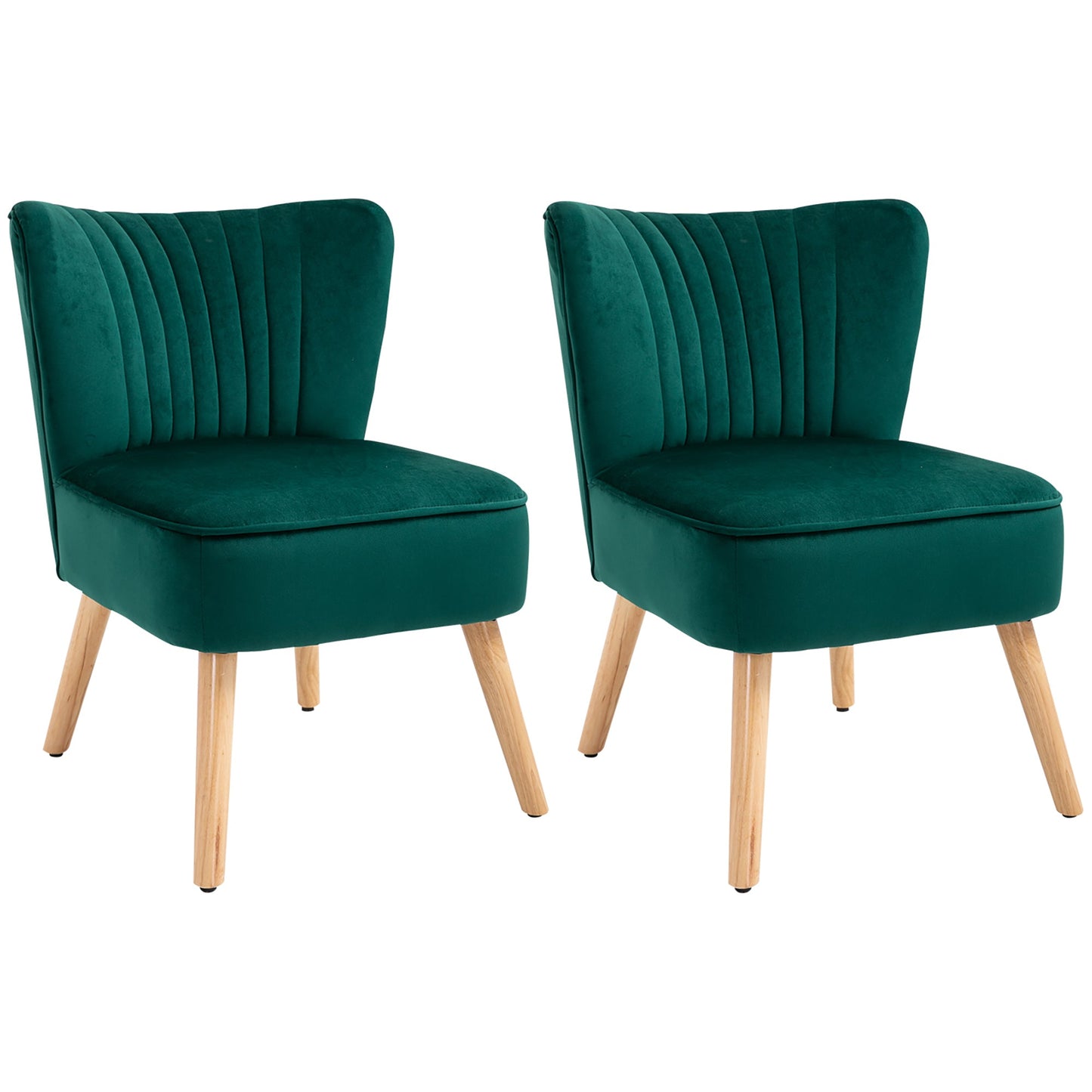 Velvet Accent Chair Occasional Tub Seat Padding Curved Back with Wood Frame Legs Home Furniture Set of 2 Green-0