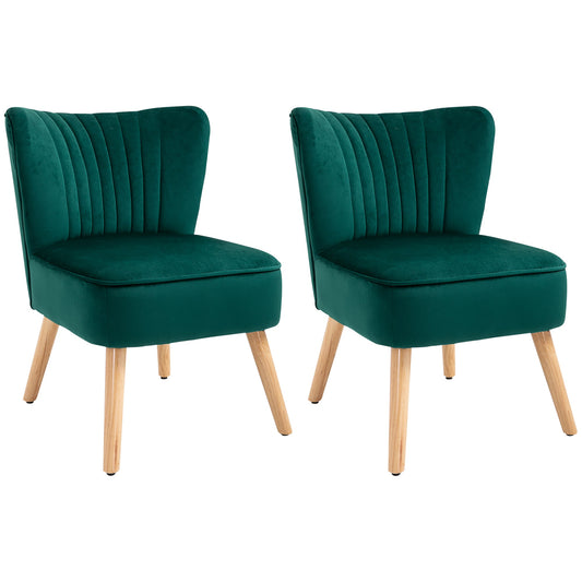Velvet Accent Chair Occasional Tub Seat Padding Curved Back with Wood Frame Legs Home Furniture Set of 2 Green-0