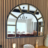 Mio - Black & Gold Metal Arched Window Mirror - 95cm x 120cm-0
