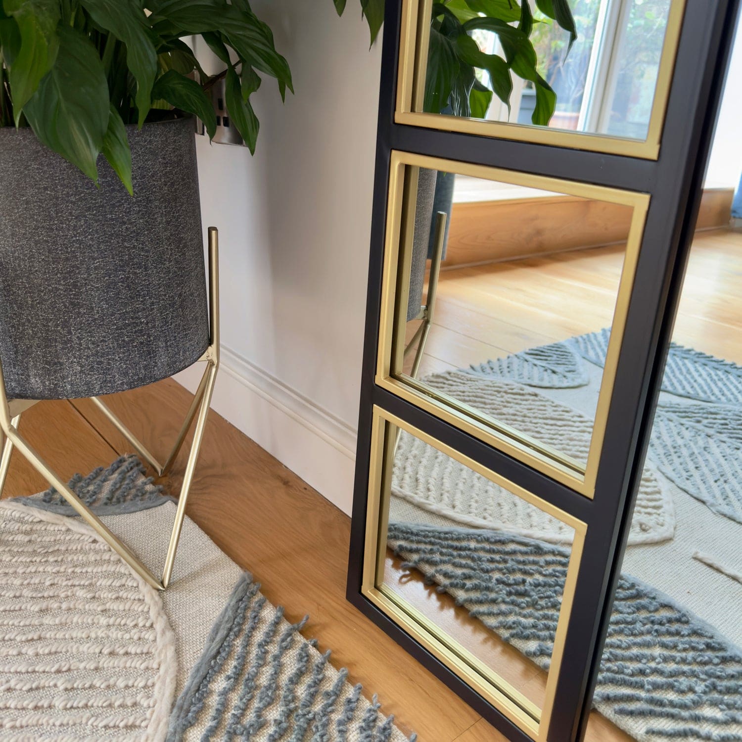 Mio - Full Length Black & Gold Metal Arched Window Mirror - 180cm x 105cm.-3