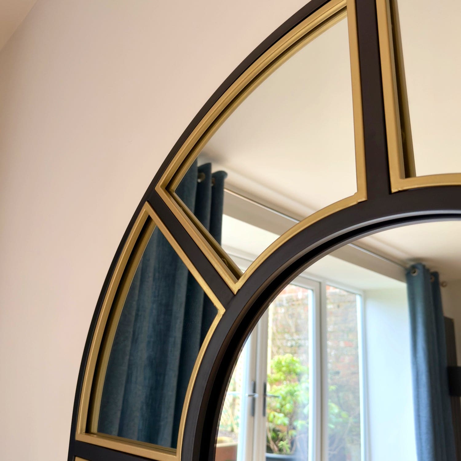 Mio - Full Length Black & Gold Metal Arched Window Mirror - 180cm x 105cm.-2