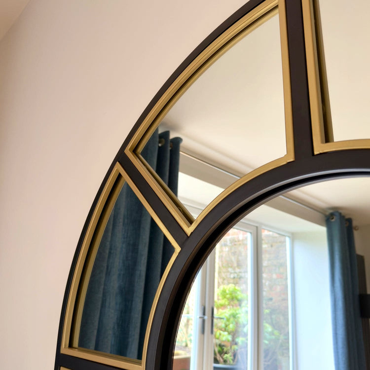 Mio - Full Length Black & Gold Metal Arched Window Mirror - 180cm x 105cm.-2