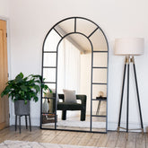Mio - Full Length Black Metal Arched Window Mirror - 180cm x 90cm.-2