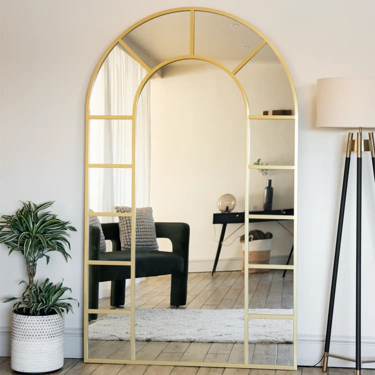 Mio - Full Length Gold Metal Arched Window Mirror - 180cm x 90cm.-0