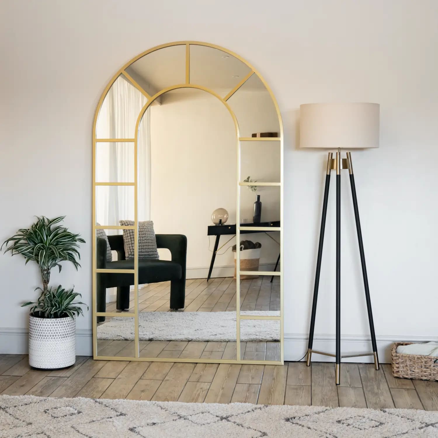 Mio - Full Length Gold Metal Arched Window Mirror - 180cm x 90cm.-2