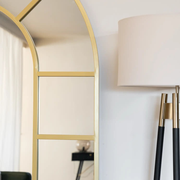Mio - Full Length Gold Metal Arched Window Mirror - 180cm x 90cm.-3