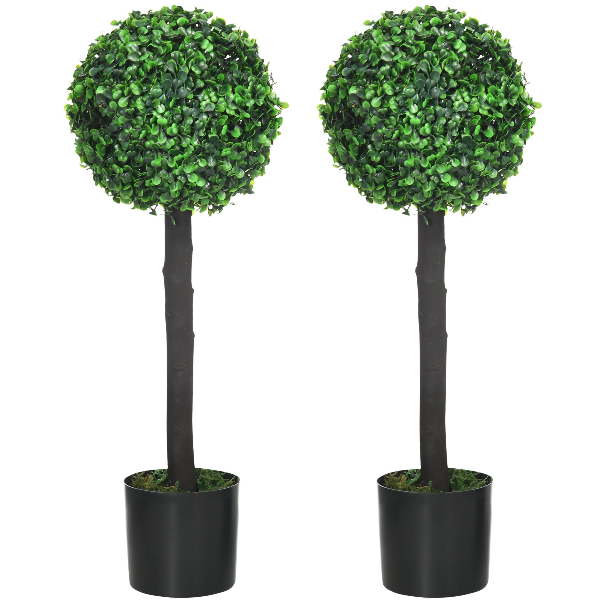 Set of 2 Artificial Plants Boxwood Ball Trees in Pot Fake Plants for Home Indoor Outdoor Decor, 20x20x60cm, Green-0