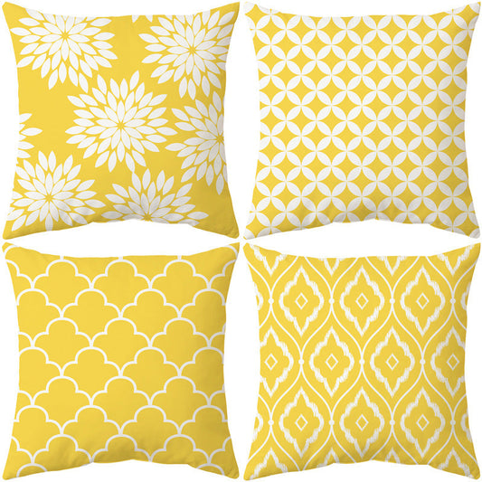 Water Resistant Stain Resistant Outdoor Cushion Covers for Home Garden Outdoor 45x45cm - Yellow (Set of 4)-0