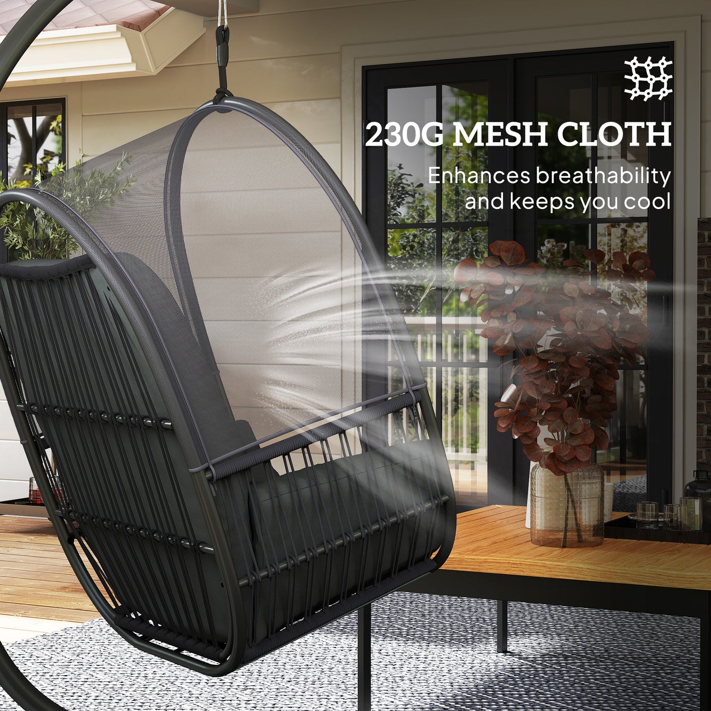Outsunny Hanging Mesh Egg Chair with Stand and Cushions