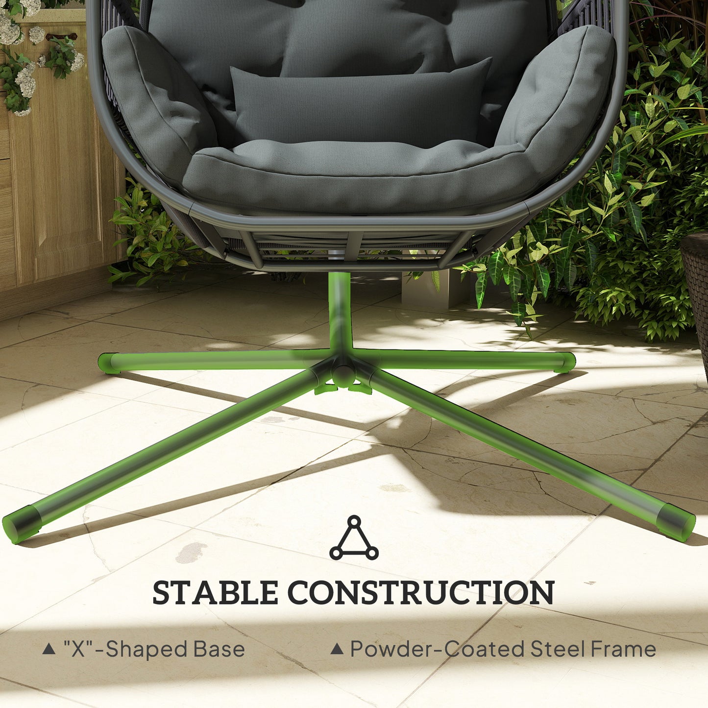 Outsunny Hanging Mesh Egg Chair with Stand and Cushions