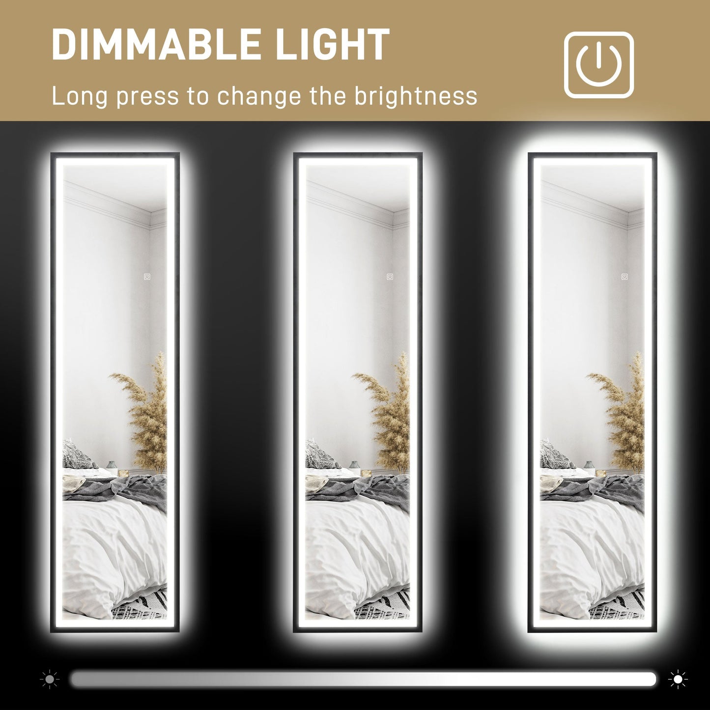 Full Length Mirror with LED Lights, 150 x 40cm Free Standing Mirror with Dimming and 3 Colour Lighting, Leaning or Wall Mirror with Metal Frame for Living Room, Bedroom, Black-4