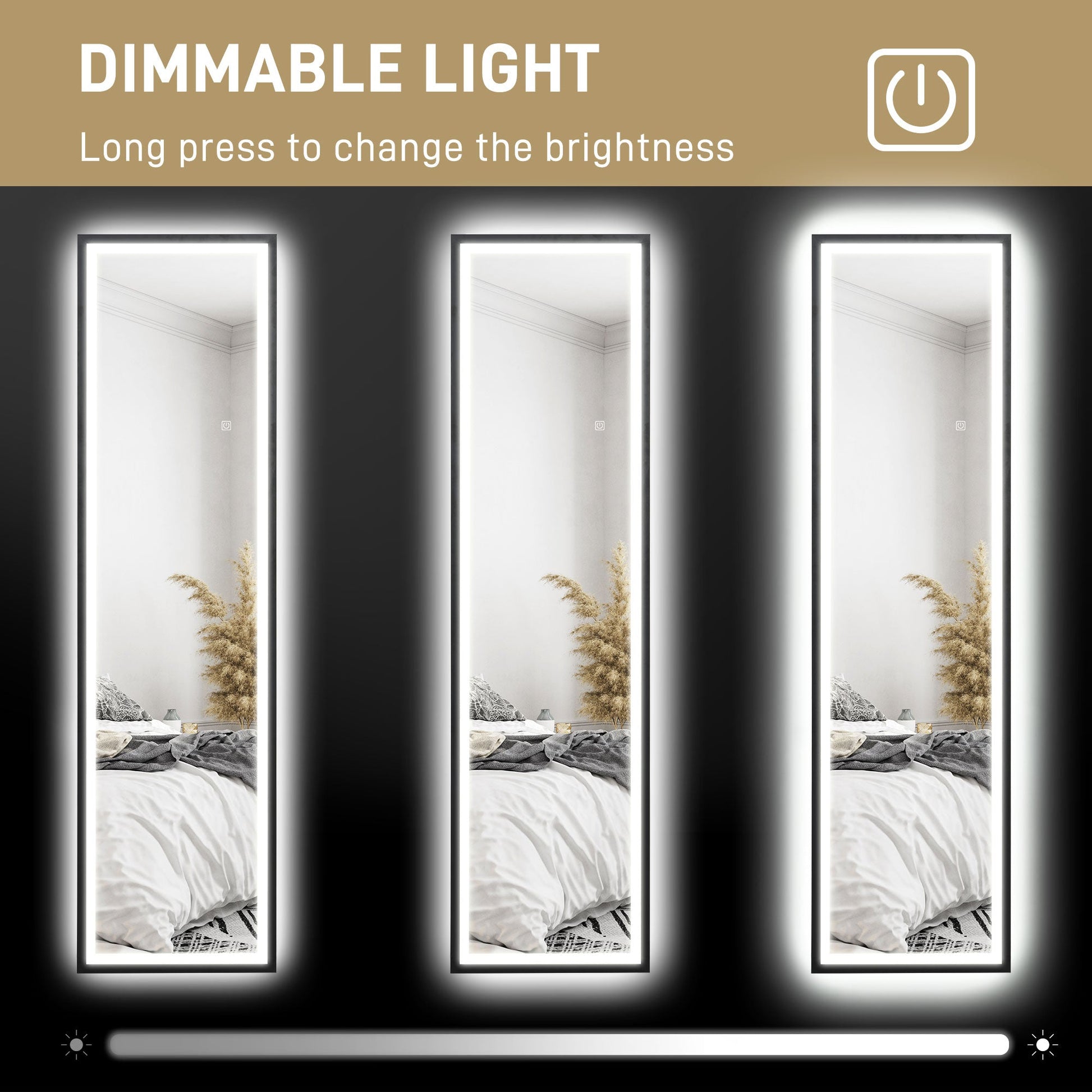 Full Length Mirror with LED Lights, 150 x 40cm Free Standing Mirror with Dimming and 3 Colour Lighting, Leaning or Wall Mirror with Metal Frame for Living Room, Bedroom, Black-4