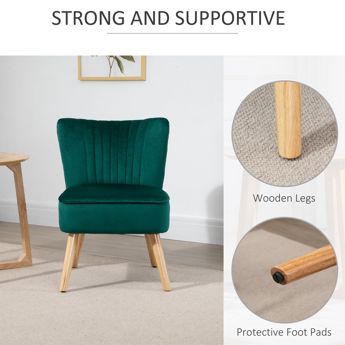 Velvet Accent Chair Occasional Tub Seat Padding Curved Back with Wood Frame Legs Home Furniture Set of 2 Green-3