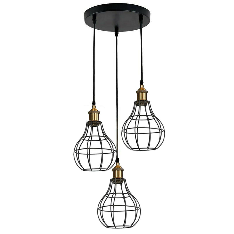 Modern Industrial Wire Cage Retro 3 Head Ceiling Pendant Light Lamp ~2025-7