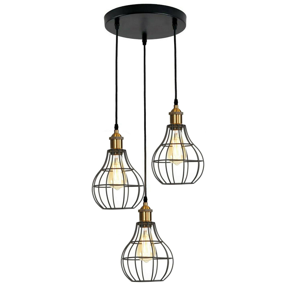 Modern Industrial Wire Cage Retro 3 Head Ceiling Pendant Light Lamp ~2025-8