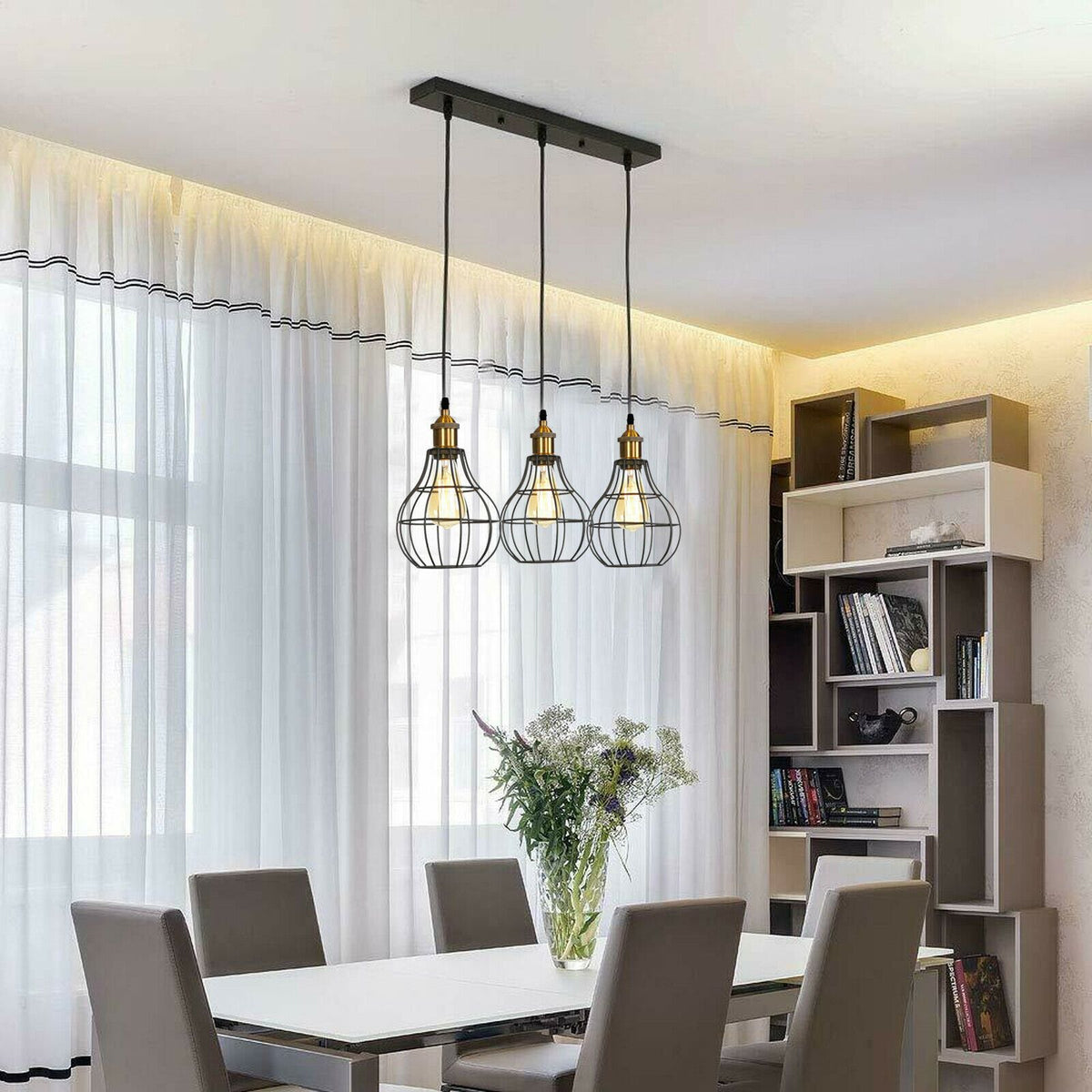 Modern Industrial Wire Cage Retro 3 Head Ceiling Pendant Light Lamp ~2025-0