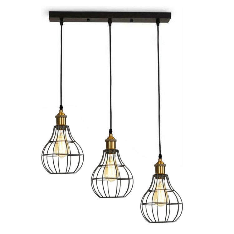 Modern Industrial Wire Cage Retro 3 Head Ceiling Pendant Light Lamp ~2025-6