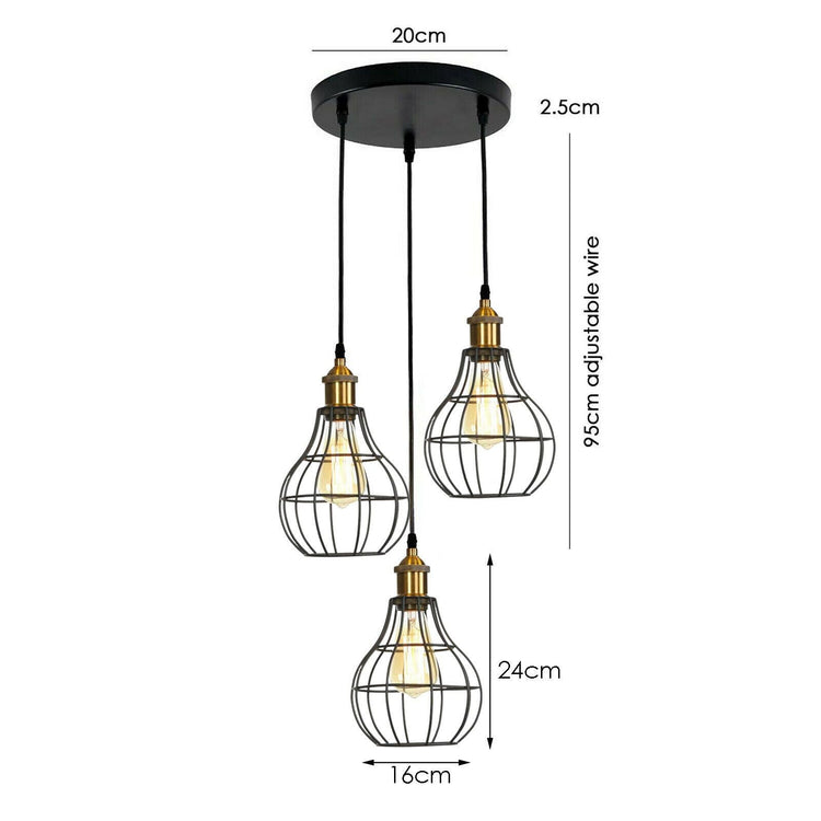Modern Industrial Wire Cage Retro 3 Head Ceiling Pendant Light Lamp ~2025-3
