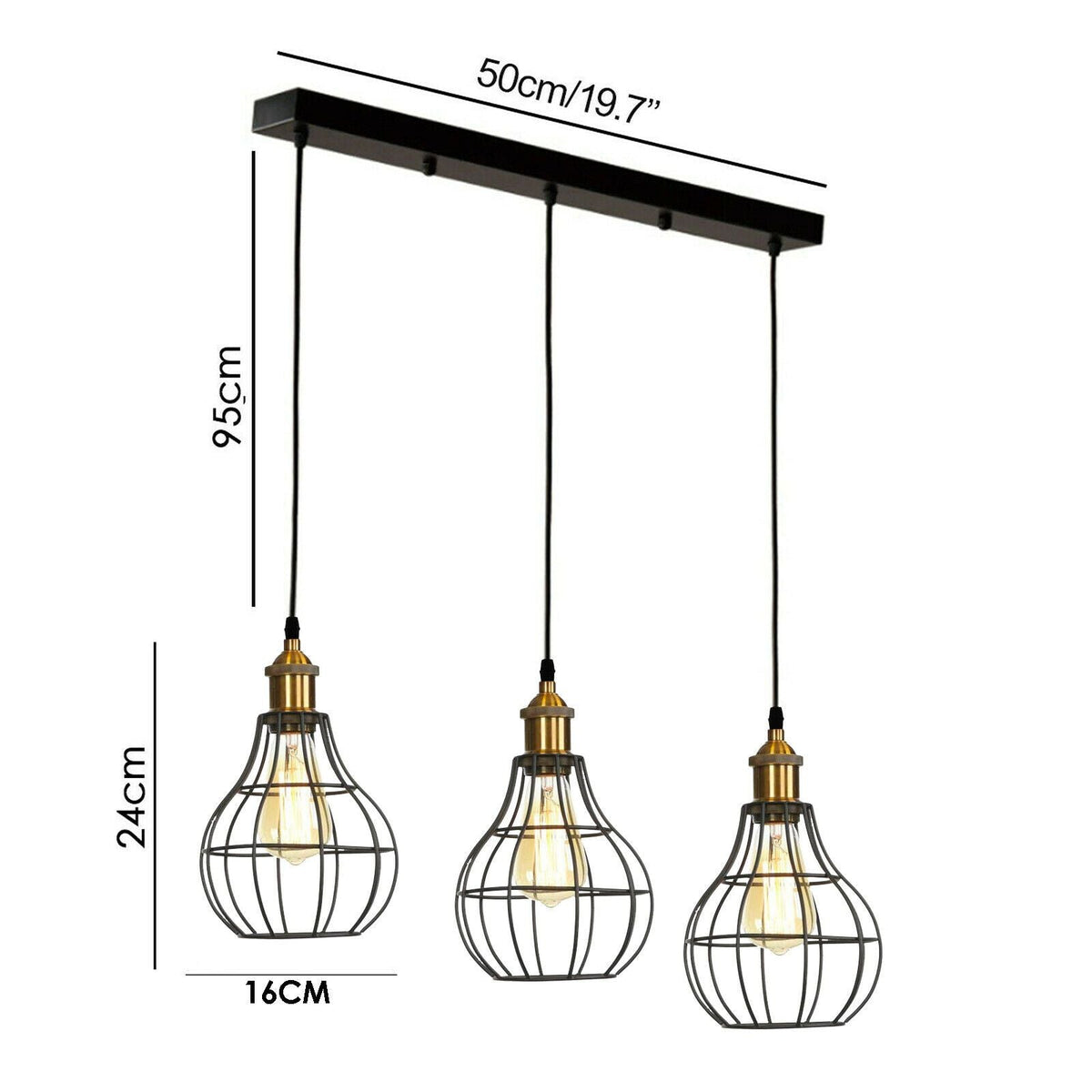 Modern Industrial Wire Cage Retro 3 Head Ceiling Pendant Light Lamp ~2025-4
