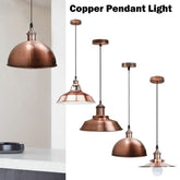 vintage industrial metal retro ceiling pendant light copper shade~1297-0