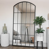 Tomi - Full Length Black Metal Arched Lattice Window Mirror - 150cm x 60cm.-0