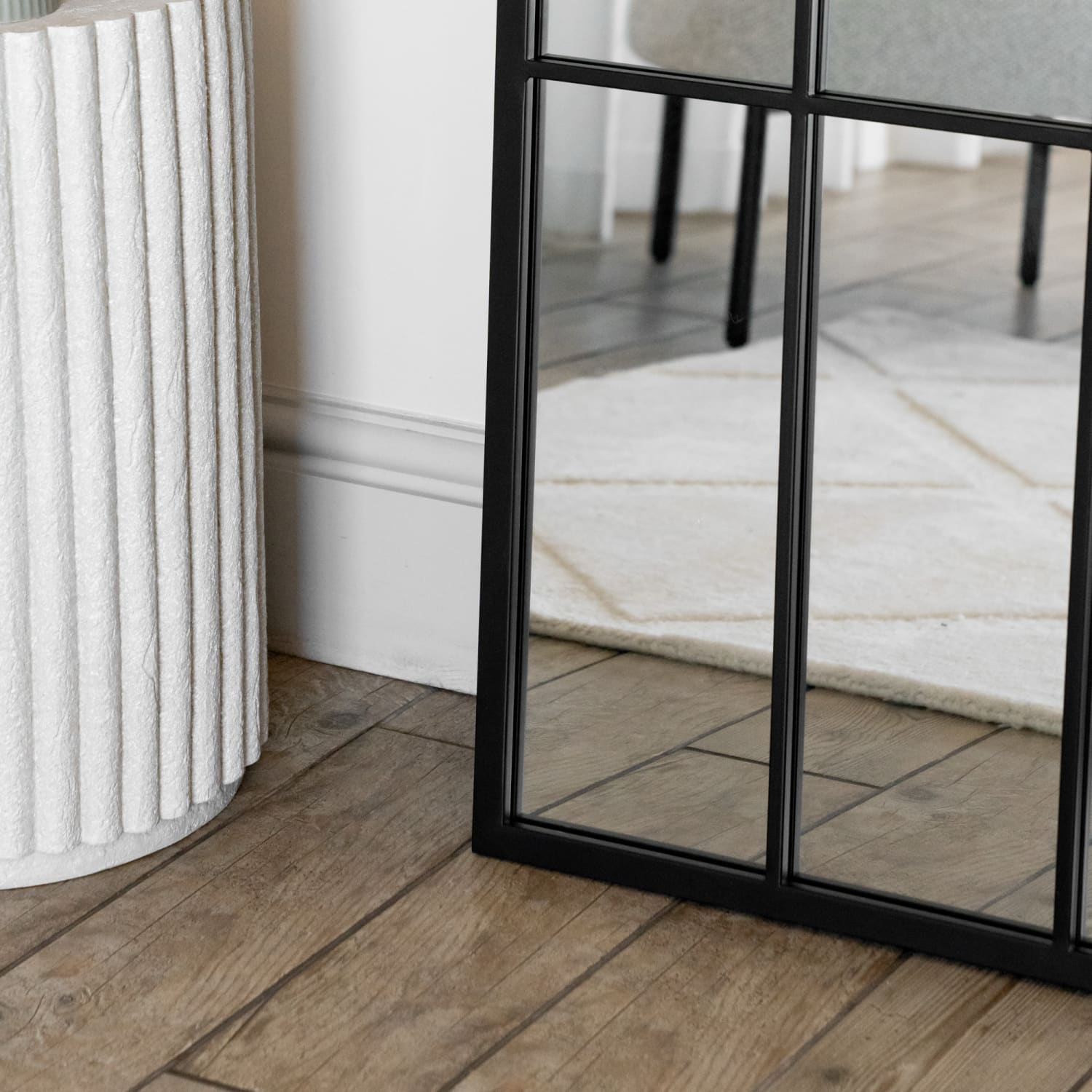 Tomi - Full Length Black Metal Arched Lattice Window Mirror - 150cm x 60cm.-1