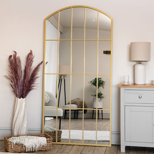 Tomi - Full Length Gold Metal Arched Lattice Window Mirror - 180cm x 90cm-0