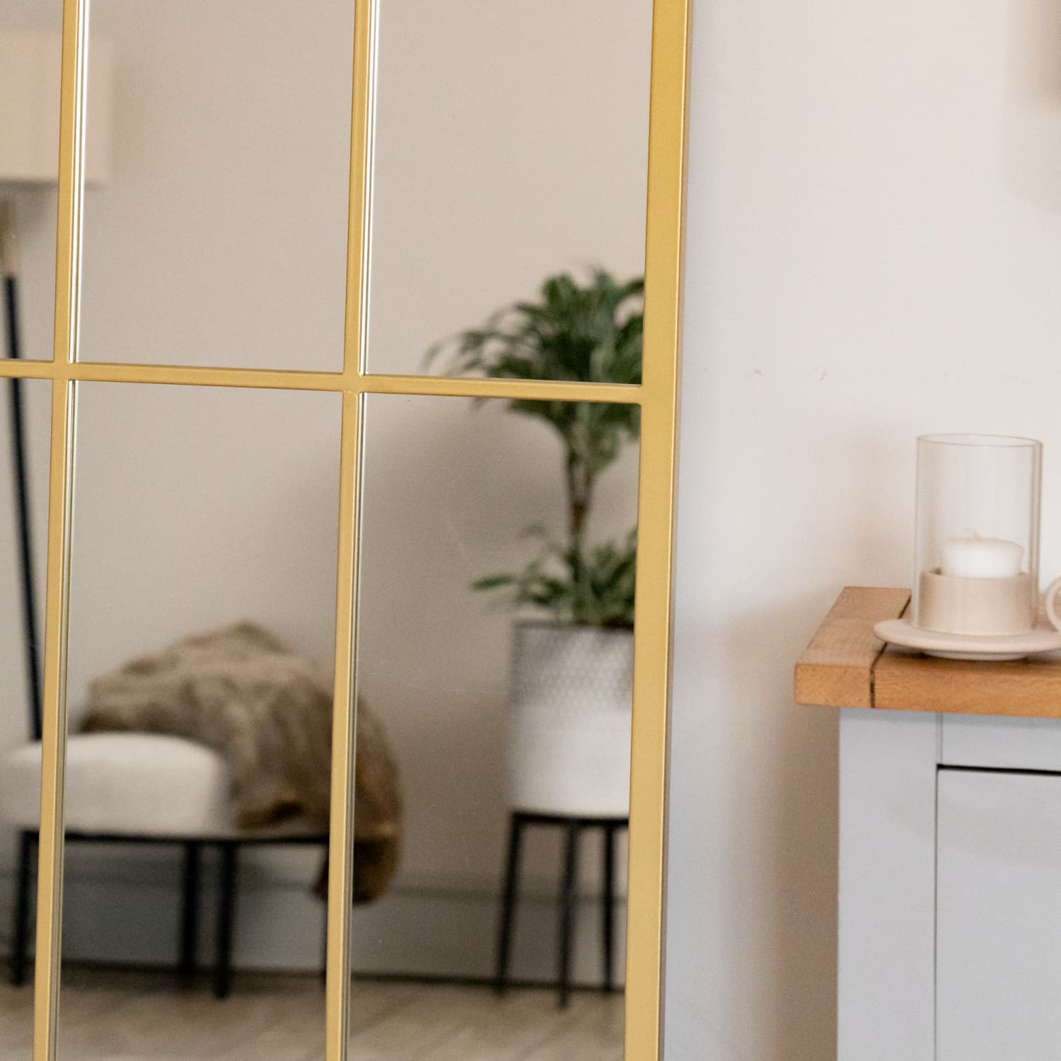 Tomi - Full Length Gold Metal Arched Lattice Window Mirror - 180cm x 90cm-1