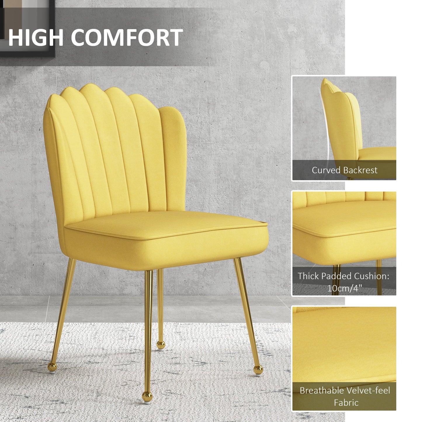 Velvet-Feel Shell Accent Chair - Yellow-3